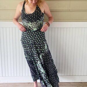 POUPETTE ST. BARTH green and black floral tiered maxi dress